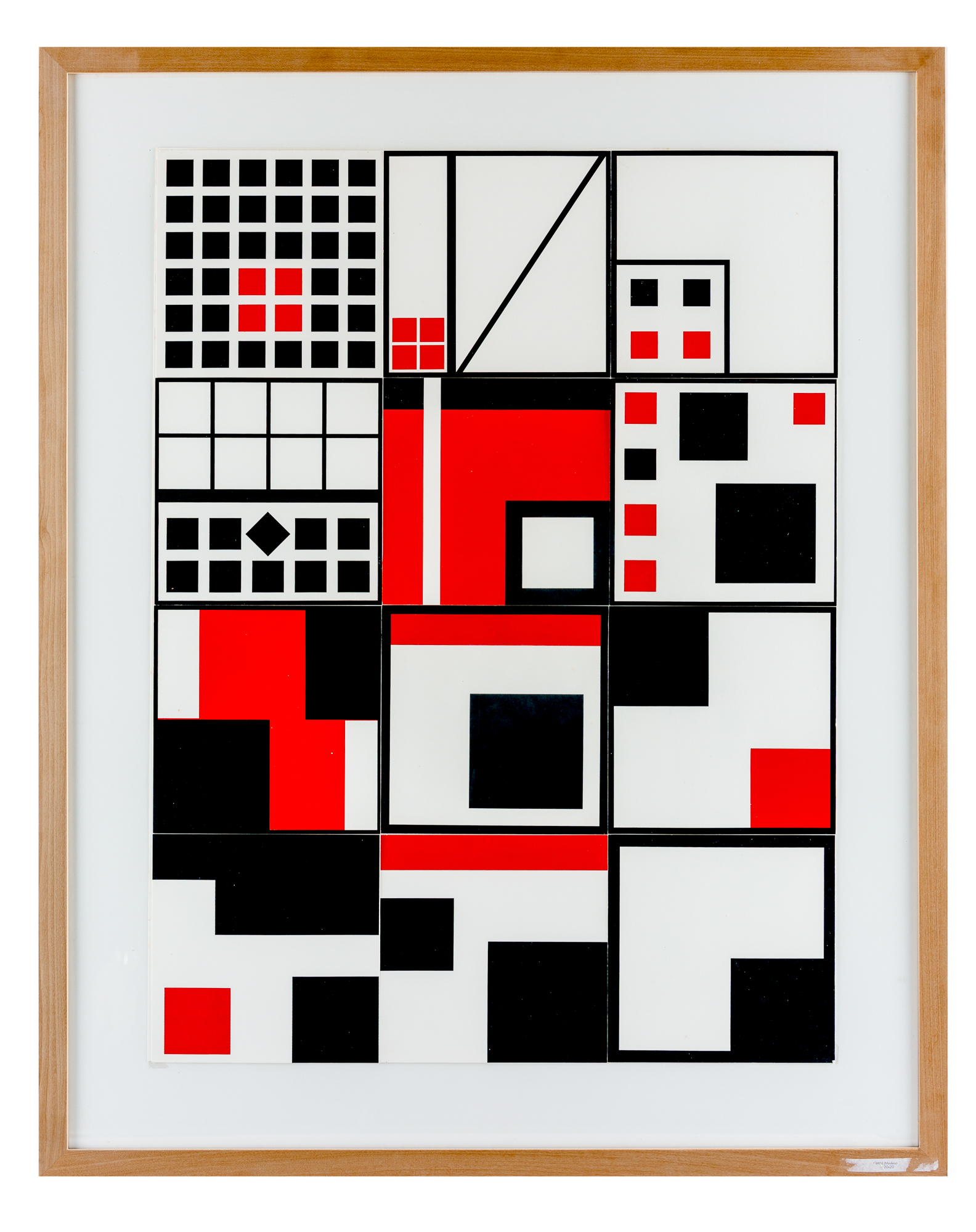 geometrie in nero e rosso su sfondo bianco